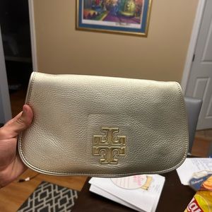 Tory Burch Gold Metallic Leather Reva Clutch